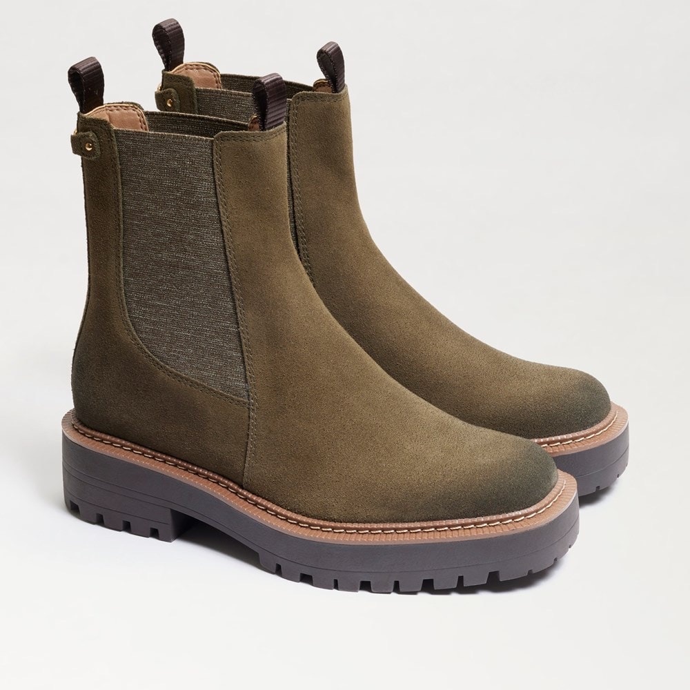 Sam Edelman Laguna Chelsea Olive Branch Suede Ankle Boots Size 8.5